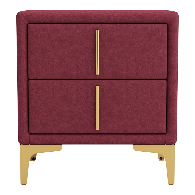 Furniture of America Glanz Glam Fabric Upholstered Nightstand in Red