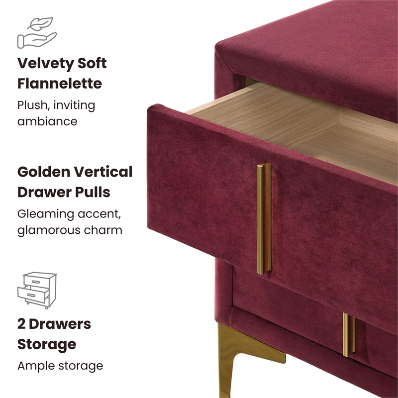 Furniture of America Glanz Glam Fabric Upholstered Nightstand in Red