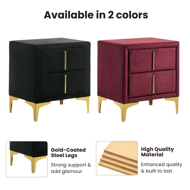 Furniture of America Glanz Glam Fabric Upholstered Nightstand in Red