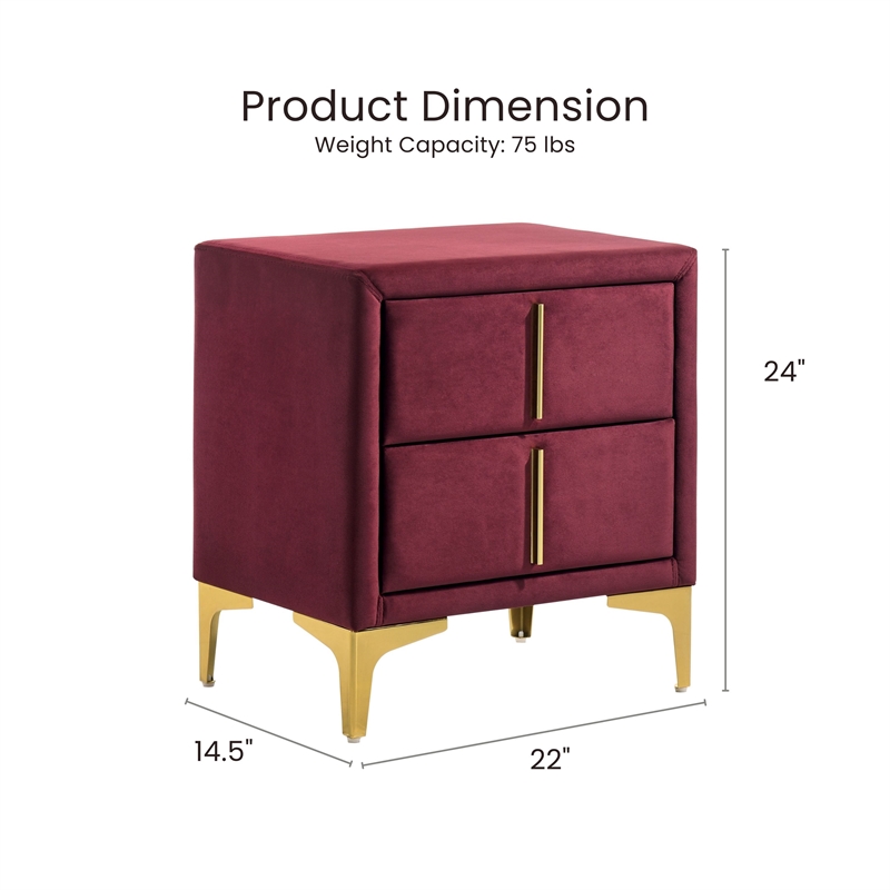 Furniture of America Glanz Glam Fabric Upholstered Nightstand in Red