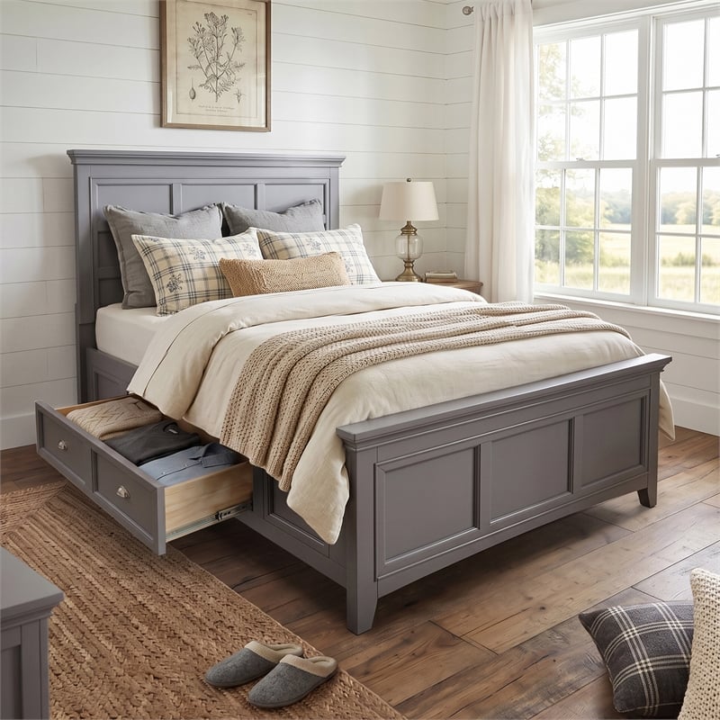 Furniture of America Ender Transitional Wood 2-Drawer Full Bed in Gray