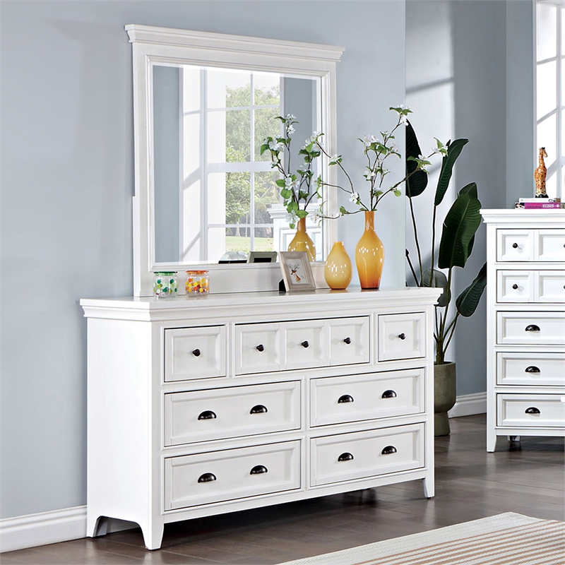 Furniture of America Ender Wood 7-Drawer Dresser with Mirror in White