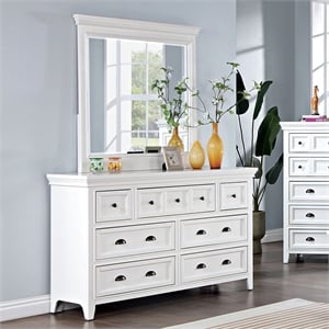 Furniture of America Ender Wood 7-Drawer Dresser with Mirror in White