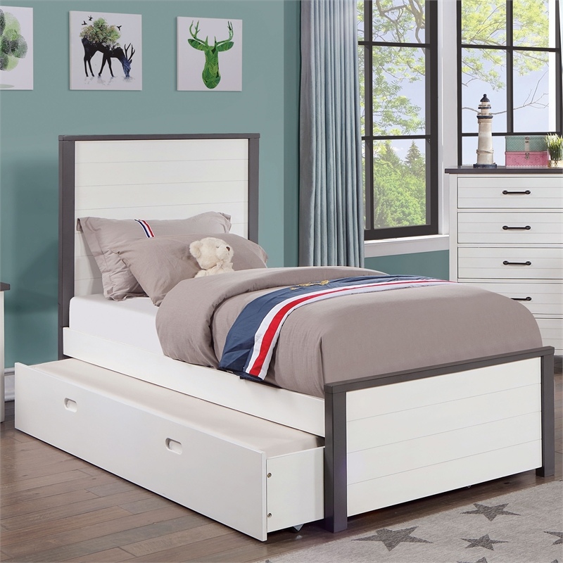 Furniture of America Acres Wood Twin Bed with Trundle in White and Gray