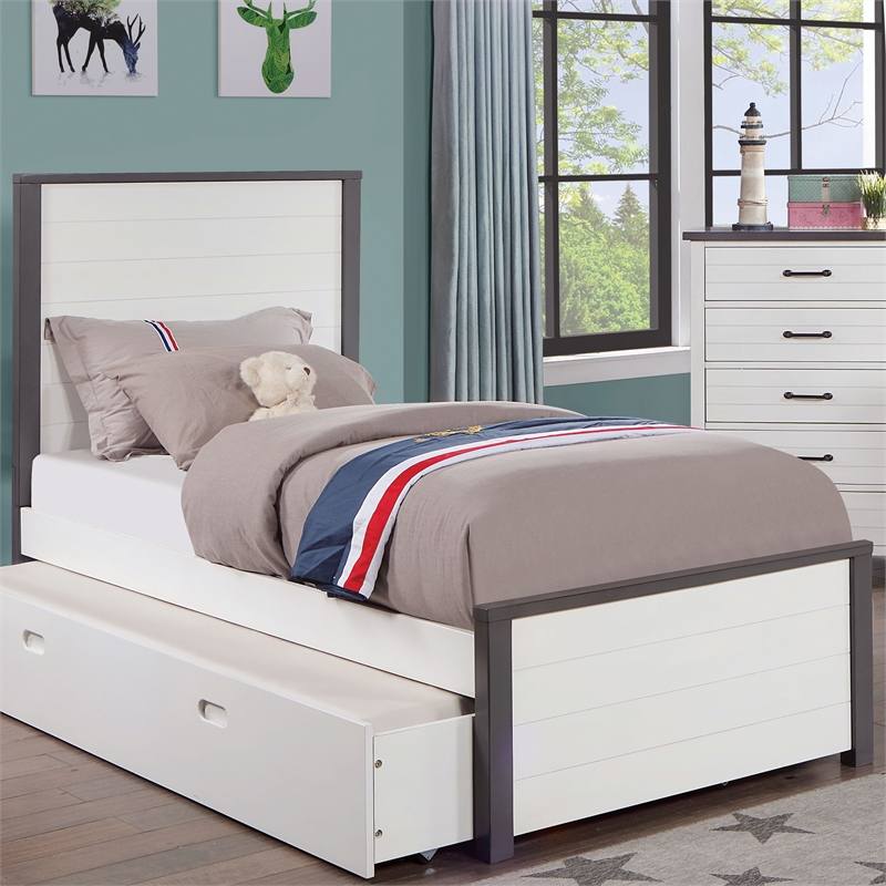 Furniture of America Acres Wood Platform Twin Kid Bed in White and Gray