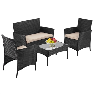 Furniture of America Meng 4-Piece Outdoor Wicker / Rattan Bistro Set in Black
