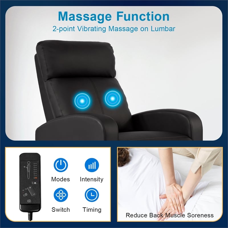 Furniture of America Tidur Faux Leather Massage Recliner Chair in Black