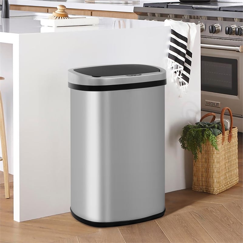 Furniture of America Rena Modern Stainless Steel Kitchen Trash Can in Silver
