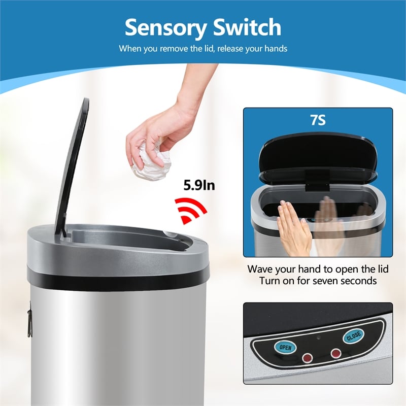 Furniture of America Rena Modern Stainless Steel Kitchen Trash Can in Silver