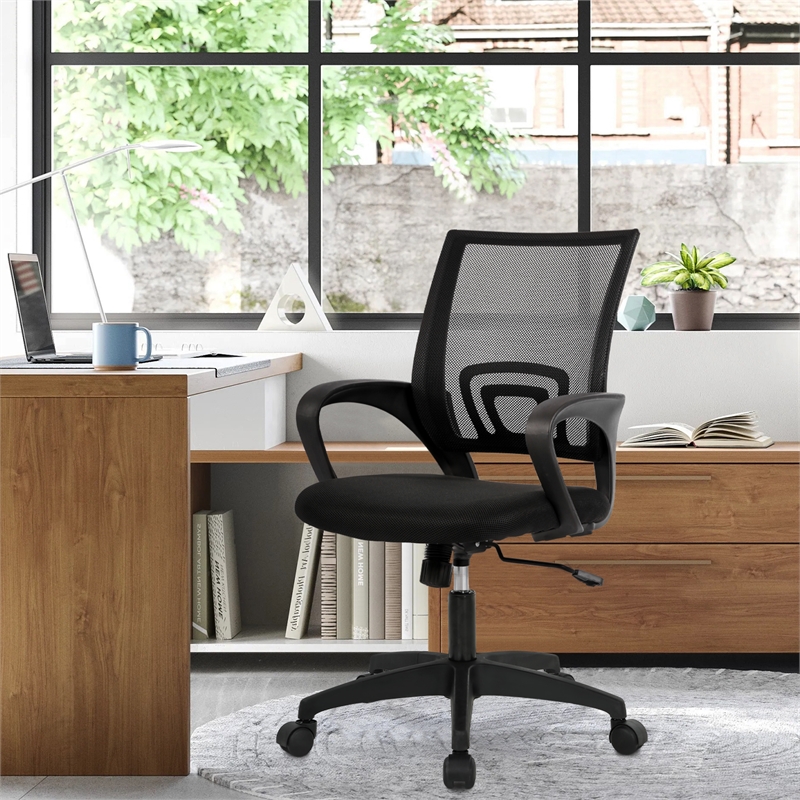 Furniture of America Ergo Swivel Stainless Steel & Mesh Office Chair in Black