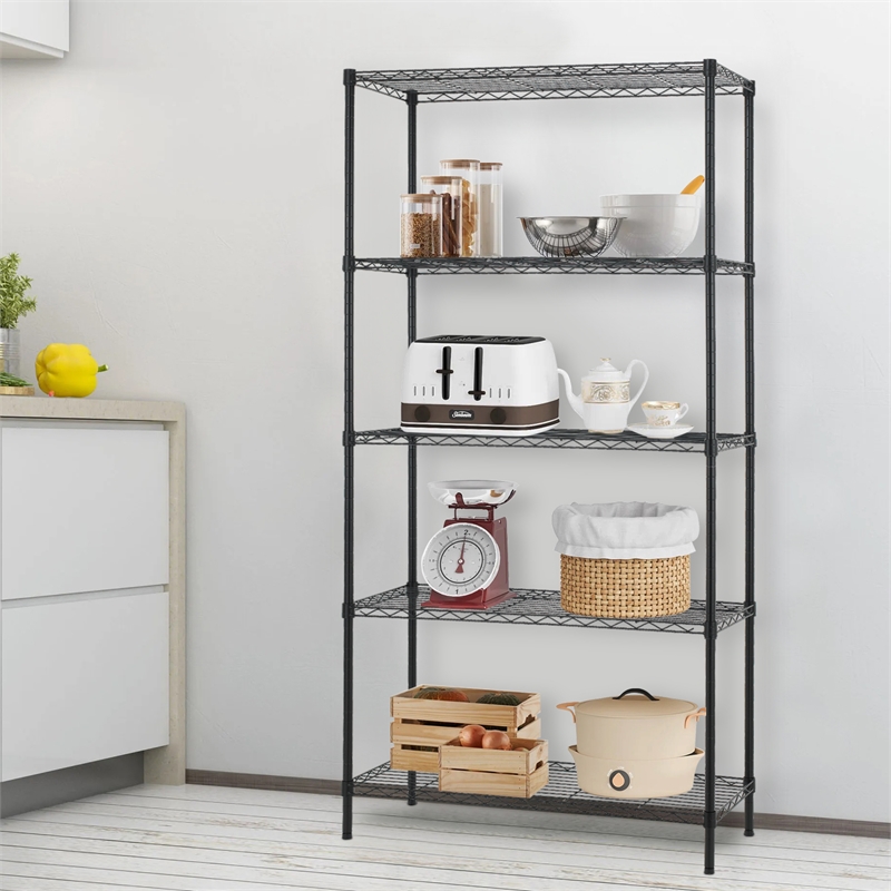 Furniture of America Stada 5-Tier Metal Shelf with Adjustable Height in Black