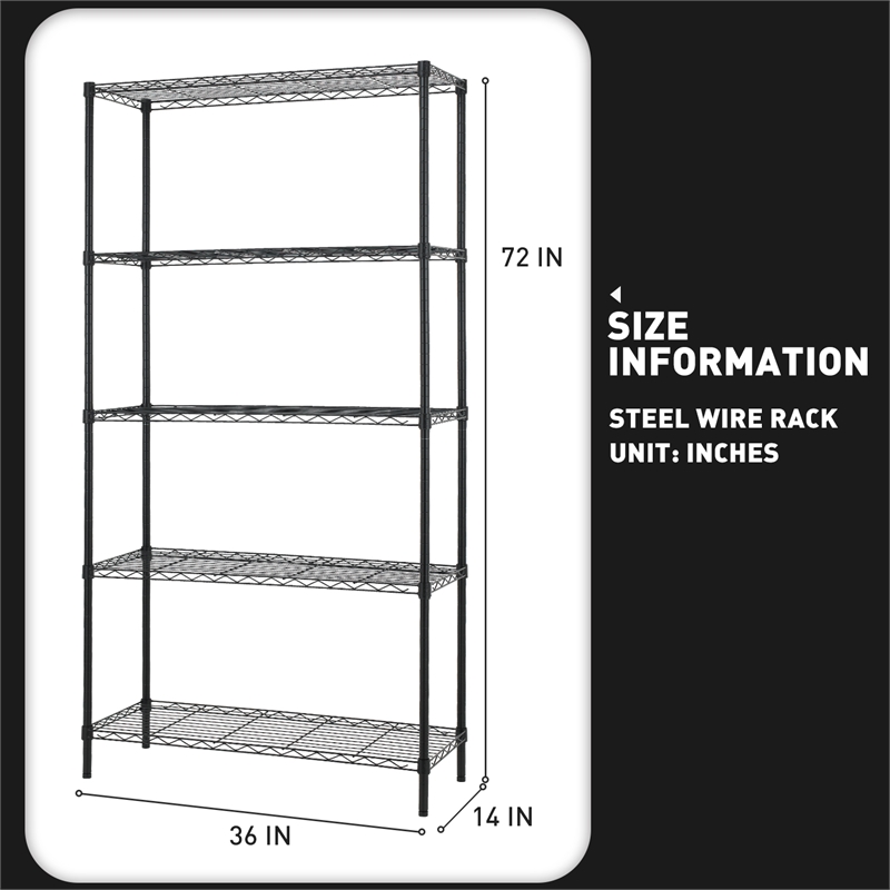 Furniture of America Stada 5-Tier Metal Shelf with Adjustable Height in Black