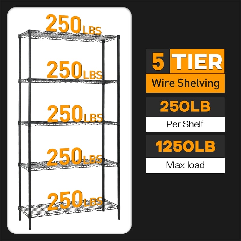 Furniture of America Stada 5-Tier Metal Shelf with Adjustable Height in Black