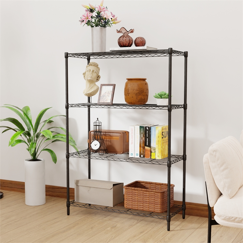 Furniture of America Stada 4-Tier Metal Shelf with Adjustable Height in Black
