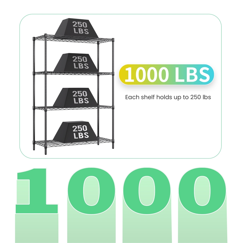 Furniture of America Stada 4-Tier Metal Shelf with Adjustable Height in Black