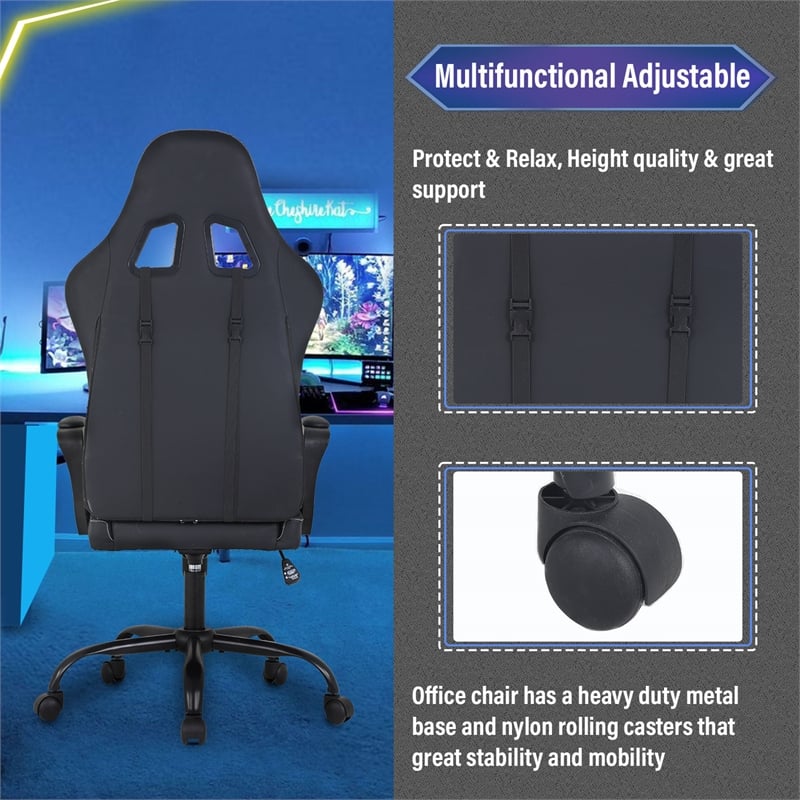 Furniture of America Igra Faux Leather Gaming Desk Chair in Black and White