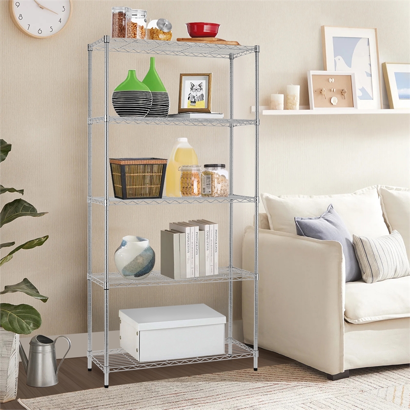 Furniture of America Stada 5-Tier Metal Shelf with Adjustable Height in Chrome