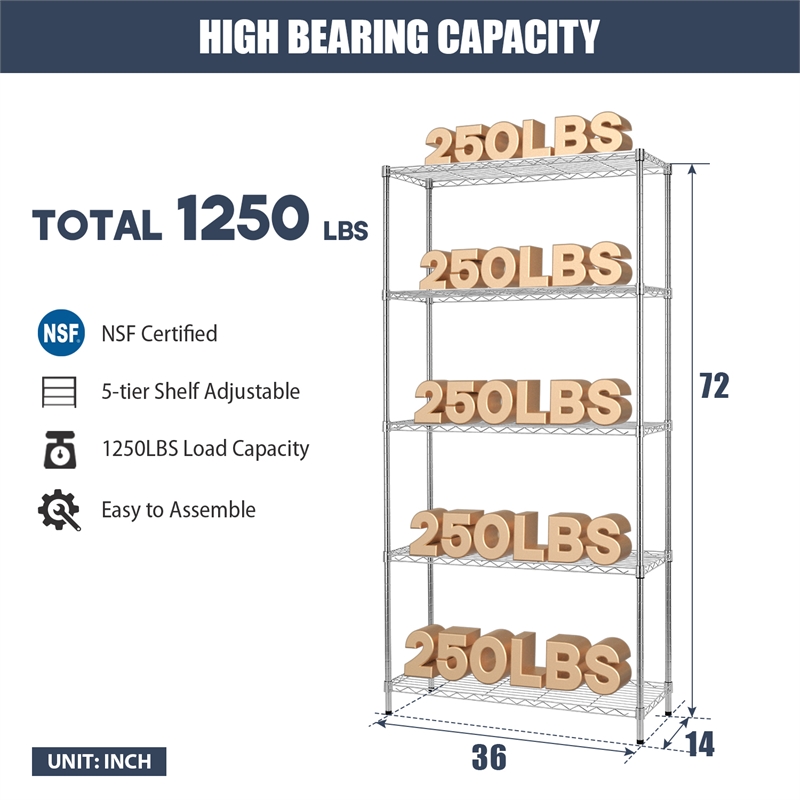 Furniture of America Stada 5-Tier Metal Shelf with Adjustable Height in Chrome