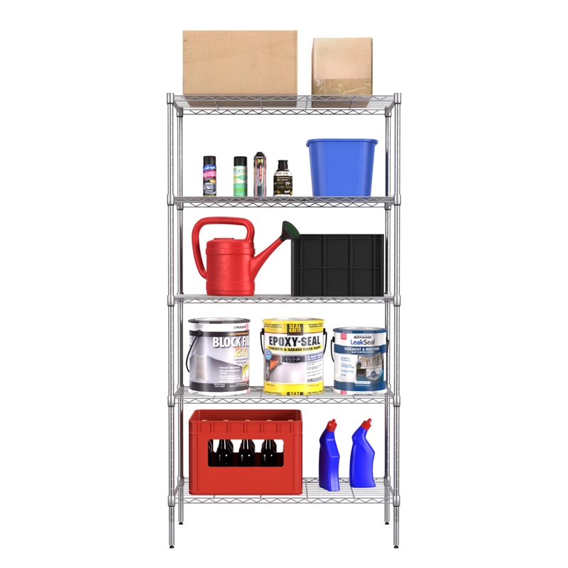 Furniture of America Stada 5-Tier Metal Shelf with Adjustable Height in Chrome