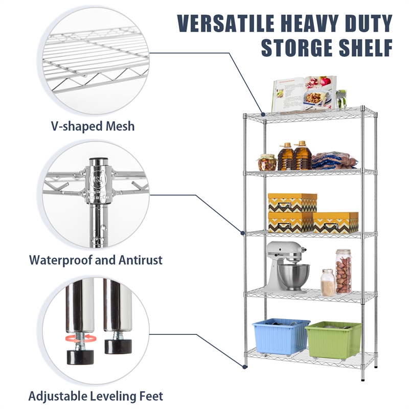 Furniture of America Stada 5-Tier Metal Shelf with Adjustable Height in Chrome
