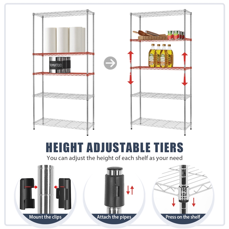 Furniture of America Stada 5-Tier Metal Shelf with Adjustable Height in Chrome