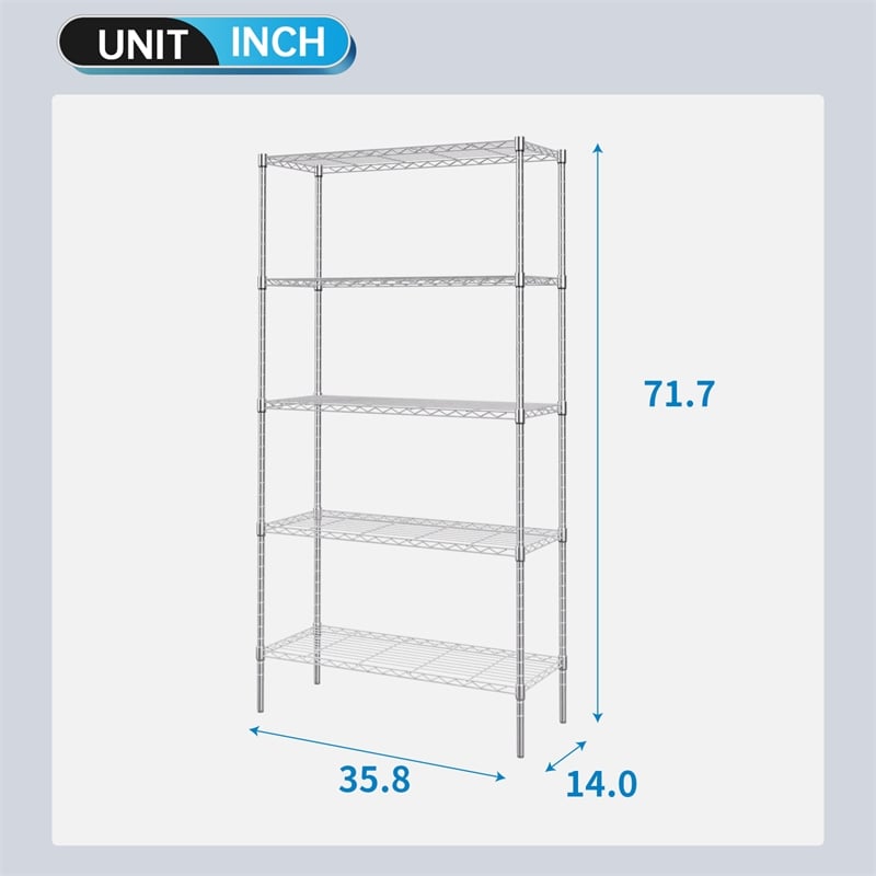 Furniture of America Stada 5-Tier Metal Shelf with Adjustable Height in Chrome