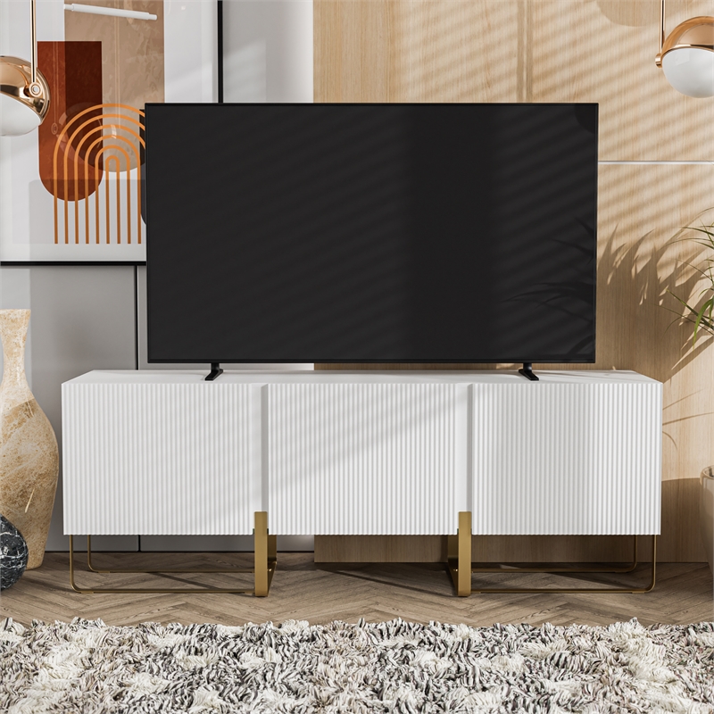 Furniture of America Haft Modern Wood 3-Cabinet TV Stand in White
