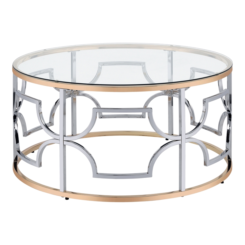 Furniture of America Sol Glass Top 3-Piece Coffee Table Set in Chrome and Gold