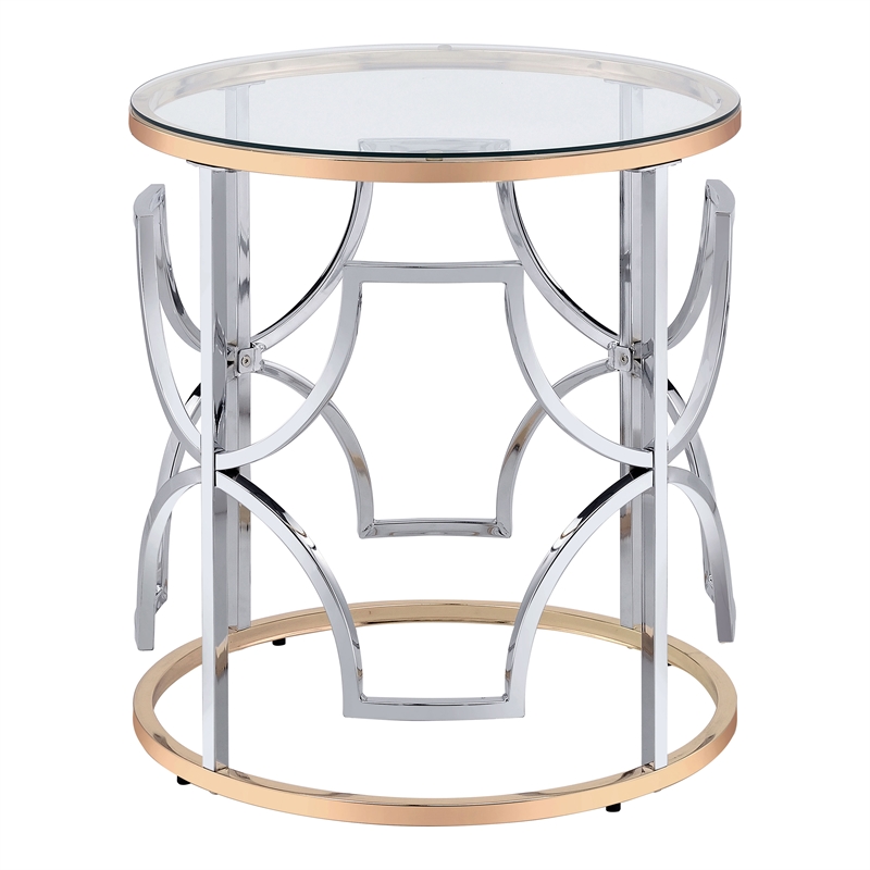 Furniture of America Sol Glass Top 3-Piece Coffee Table Set in Chrome and Gold