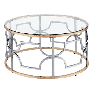 furniture of america sol glass top round coffee table in chrome and gold