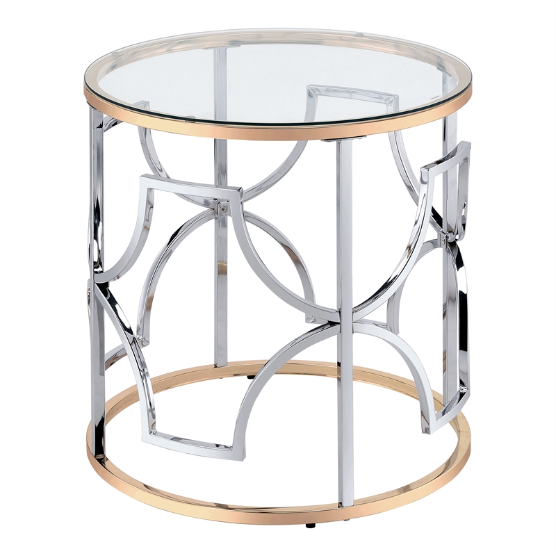 Furniture of America Sol Glass Top 2-Piece Coffee Table Set in Chrome and Gold