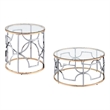 Furniture of America Sol Glass Top 2-Piece Coffee Table Set in Chrome and Gold