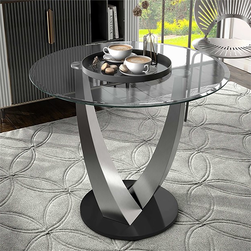 Furniture of America Speg Metal Round Counter Dining Table in Black and Silver