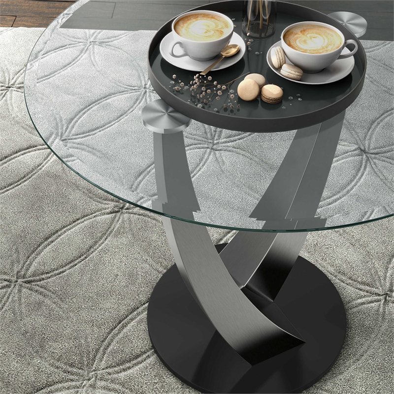 Furniture of America Speg Metal Round Counter Dining Table in Black and Silver