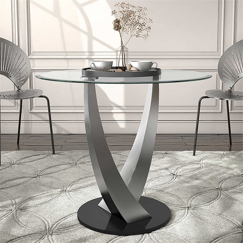 Furniture of America Speg Metal Round Counter Dining Table in Black and Silver