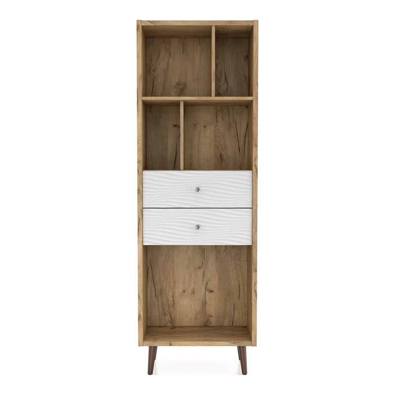 Furniture of America Finn Mid-Century Modern Wood 2-Drawer Bookcase in Light Oak