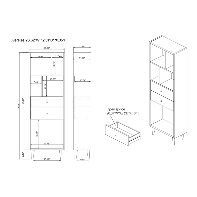 Furniture of America Finn Mid-Century Modern Wood 2-Drawer Bookcase in Light Oak