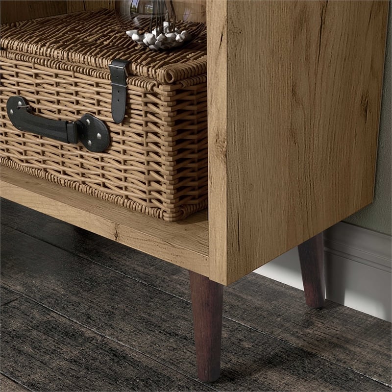 Furniture of America Finn Mid-Century Modern Wood 2-Drawer Bookcase in Light Oak