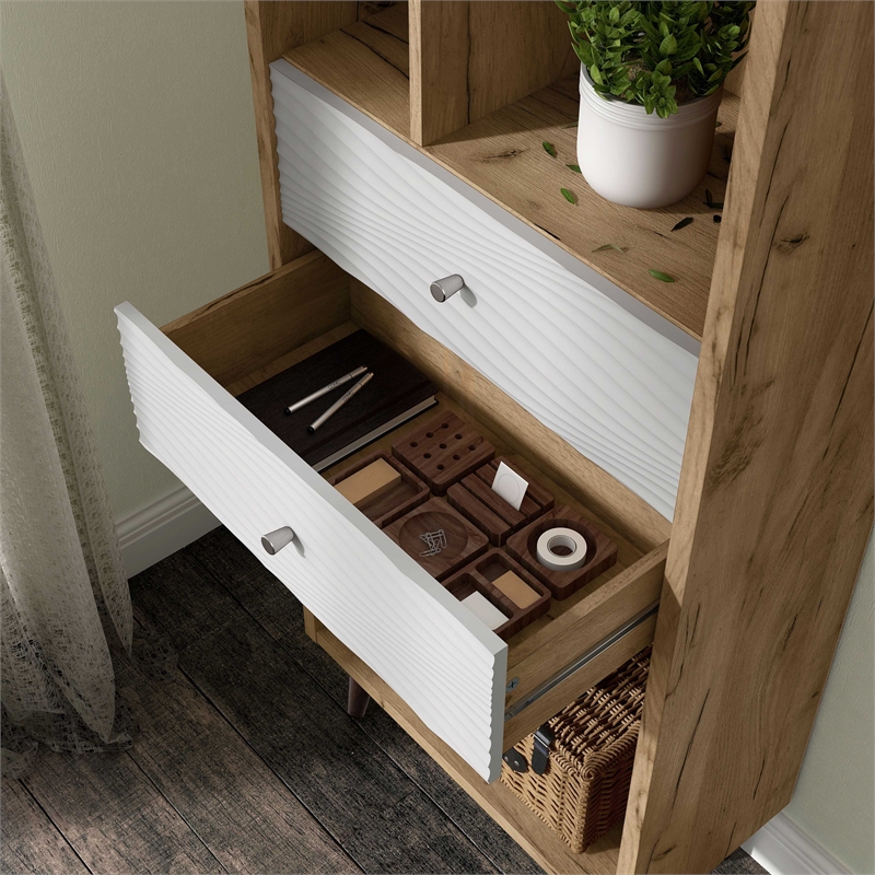 Furniture of America Finn Mid-Century Modern Wood 2-Drawer Bookcase in Light Oak