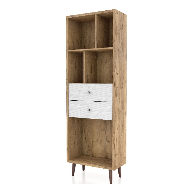 Furniture of America Finn Mid-Century Modern Wood 2-Drawer Bookcase in Light Oak
