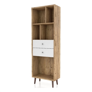 Furniture of America Finn Mid-Century Modern Wood 2-Drawer Bookcase in Light Oak