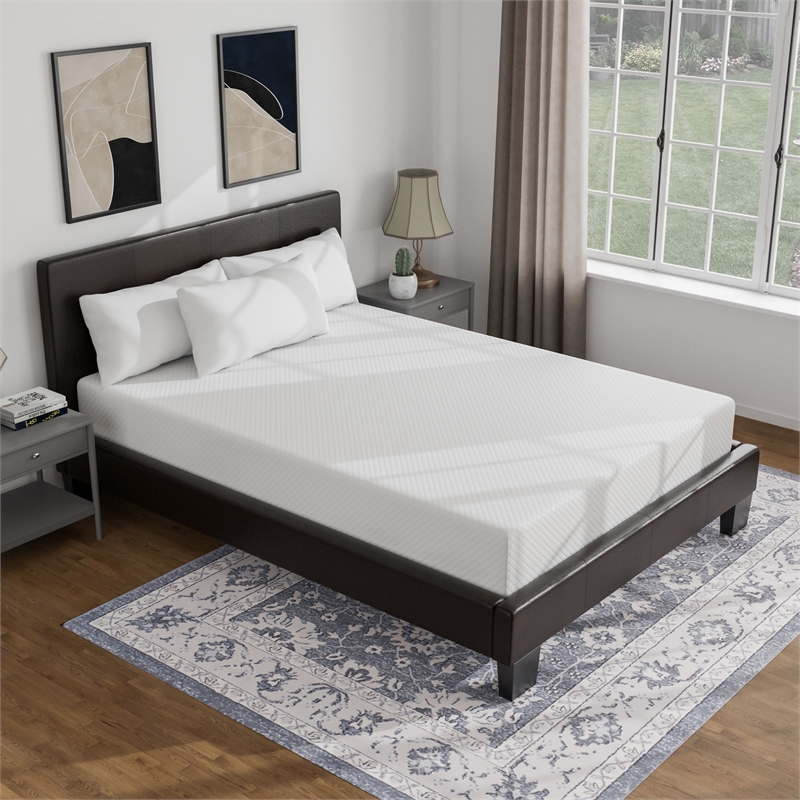 FOA Marc Espresso King Faux Leather Bed with 8