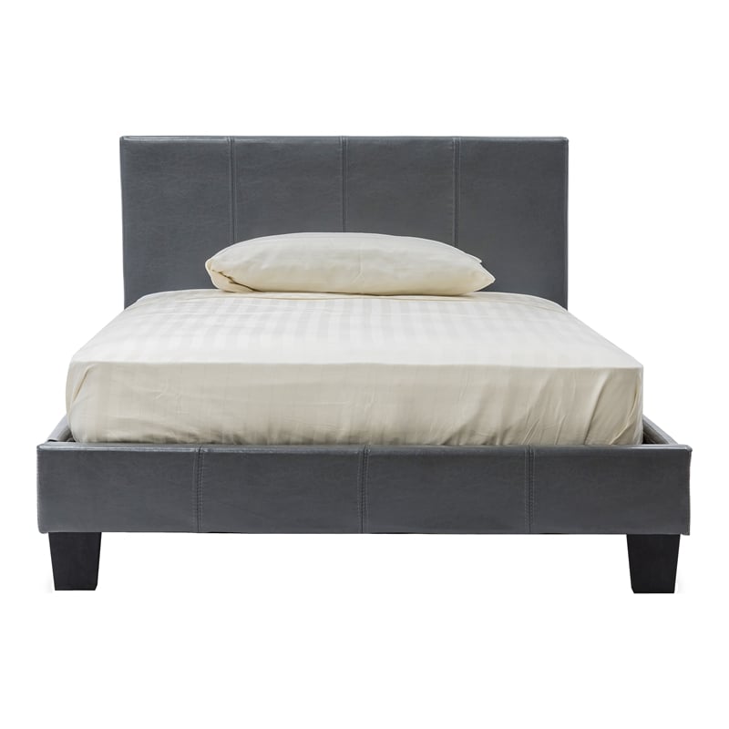 FOA Marc Gray Eastern King Faux Leather Bed with 8