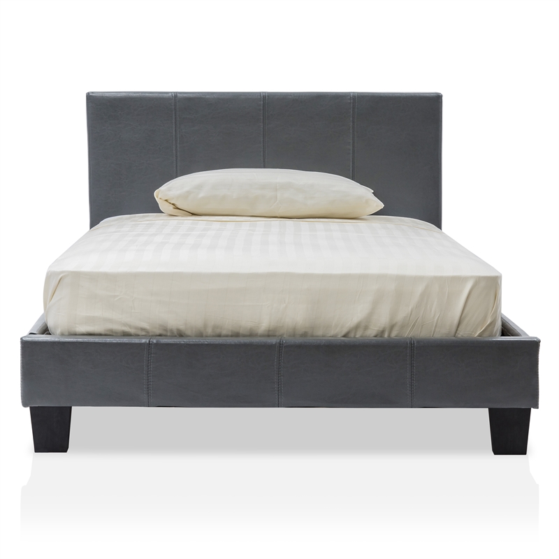 FOA Marc Gray Full Faux Leather Bed with 10
