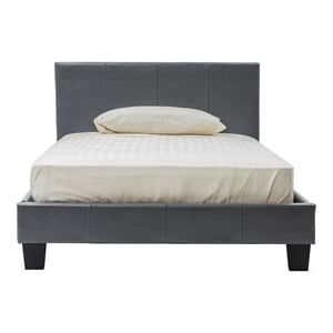 FOA Marc Gray Queen Faux Leather Bed with 8&quot Memory Foam Mattress