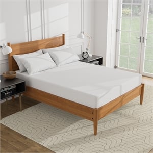 FOA Belkor Solid Wood Queen Platform Bed with 12&quot Memory Foam Mattress in Oak