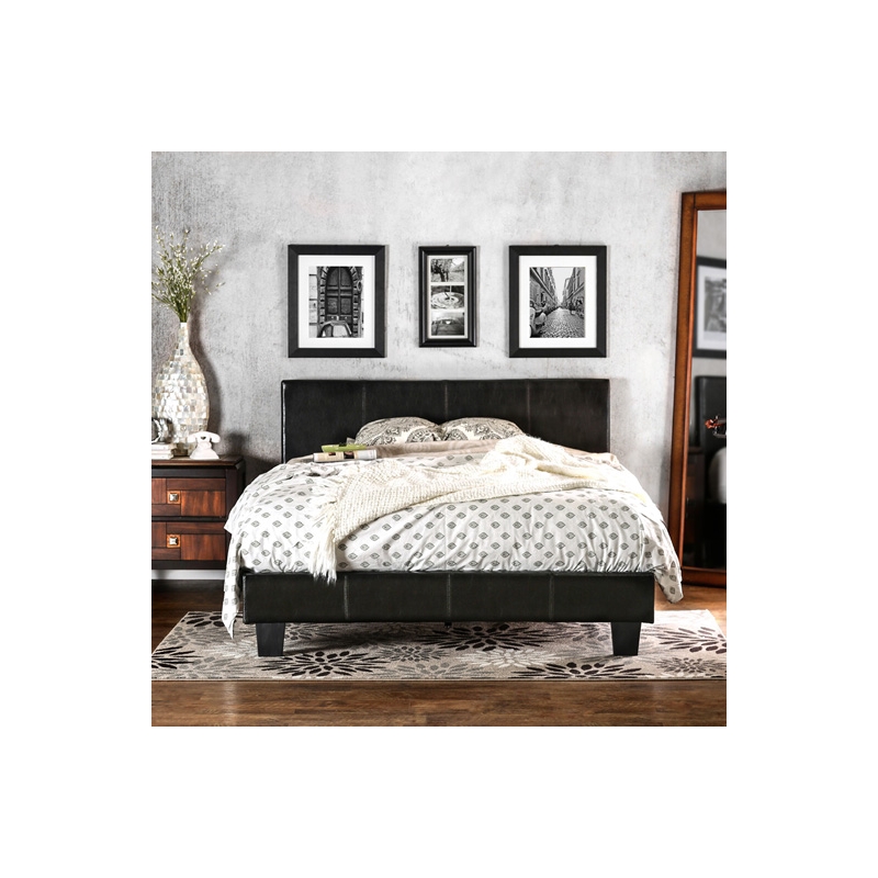 FOA Marc Espresso Queen Faux Leather Bed with 10