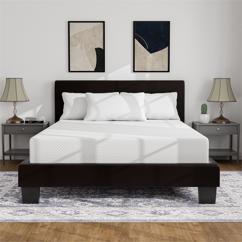 FOA Marc Espresso Queen Faux Leather Bed with 10