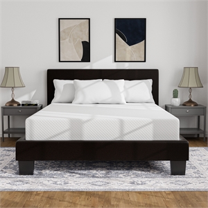 FOA Marc Espresso Queen Faux Leather Bed with 10&quot Memory Foam Mattress