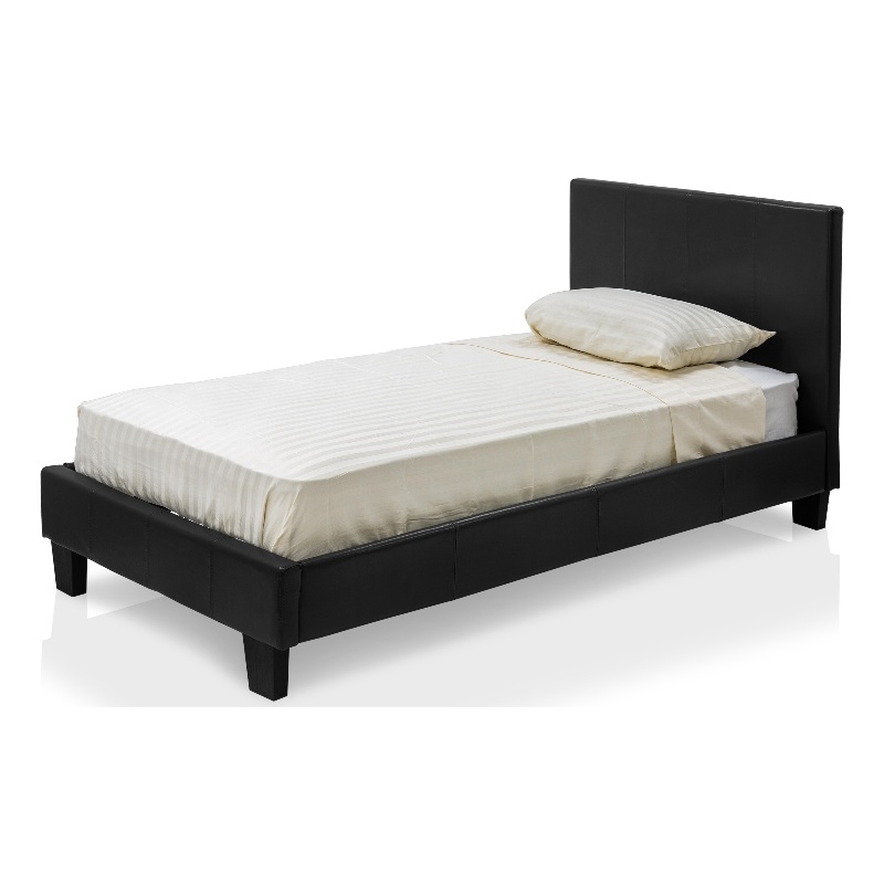 FOA Marc Espresso Twin Faux Leather Bed with 6